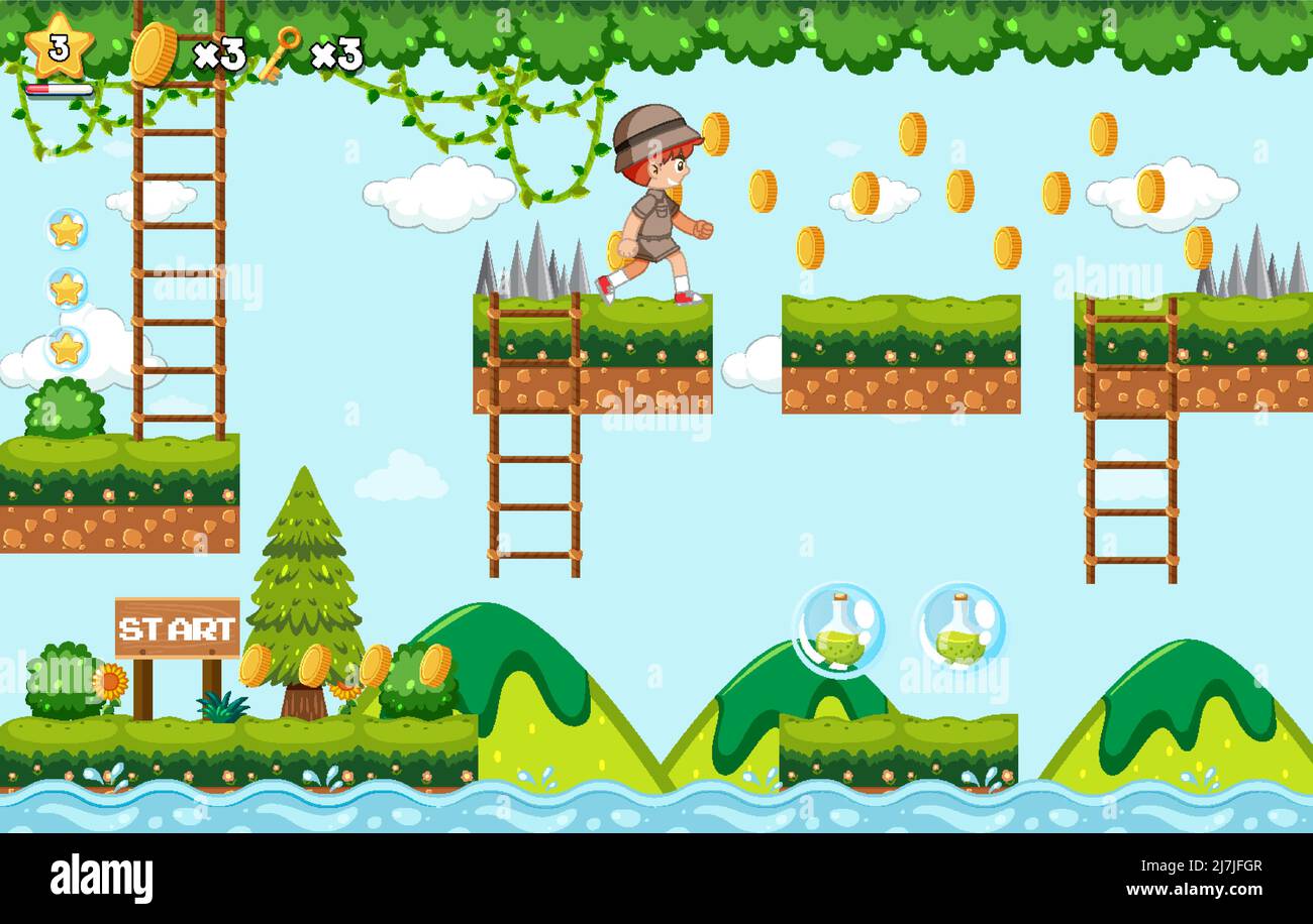 Platform game background template illustration Stock Vector Image & Art -  Alamy