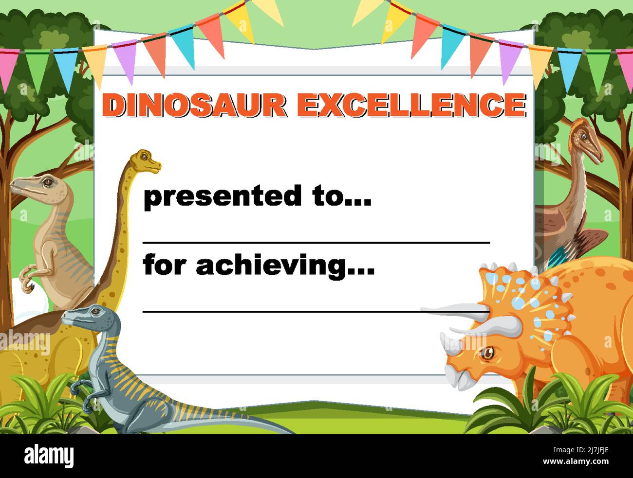 Dinosaur certificate template in cartoon style illustration Stock ...