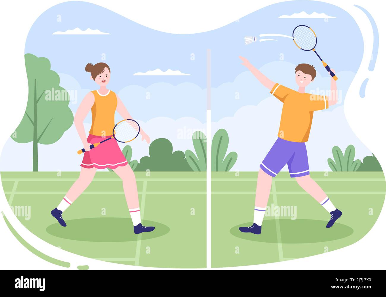 Badminton Player with Shuttle on Court in Flat Style Cartoon Illustration. Happy Playing Sport Game and Leisure Design Stock Vector Image & Art - Alamy Badminton Player with Shuttle on Court in Flat Style Cartoon Illustration. Happy Playing Sport Game and Leisure Design Stock Vector Image & Art - Alamy