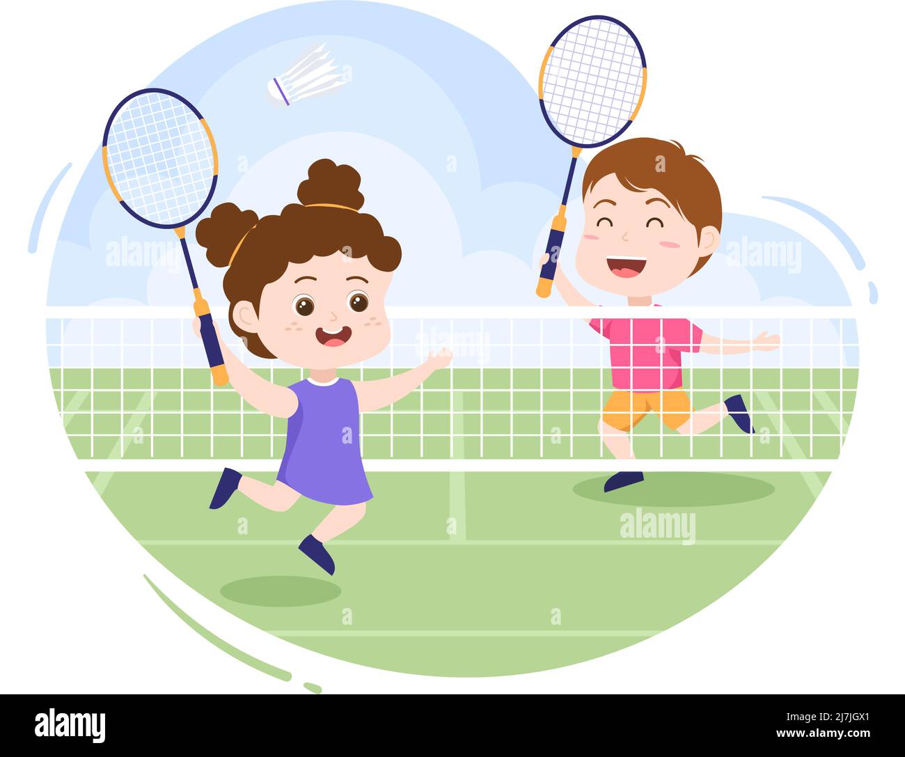 Badminton Player with Shuttle on Court in Flat Style Cartoon Illustration. Sport Game and Leisure Design Stock Vector Image & Art -