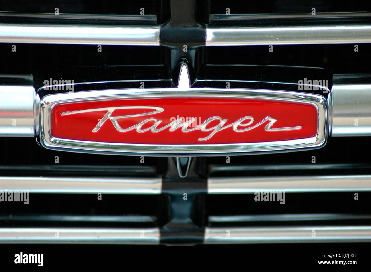 Logos on American cars at show by makers and rebuilders and restored to better than new Ranger Stock Photo