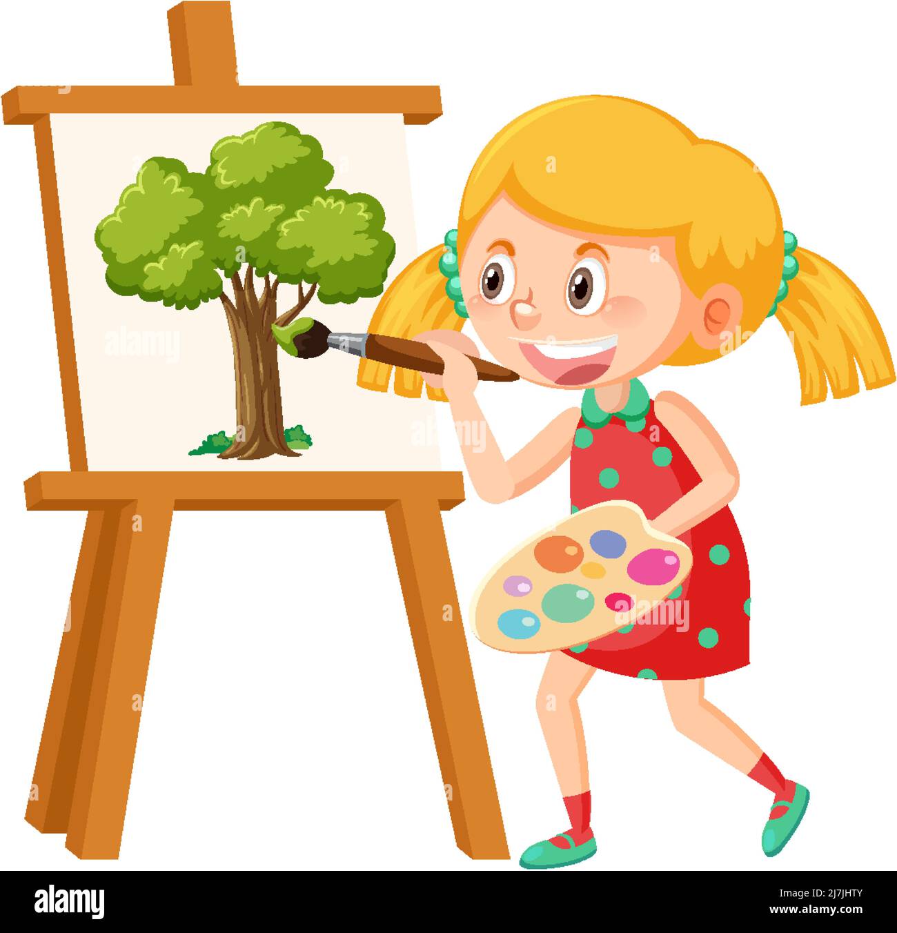 Cute girl painting on canvas illustration Stock Vector Image & Art Alamy