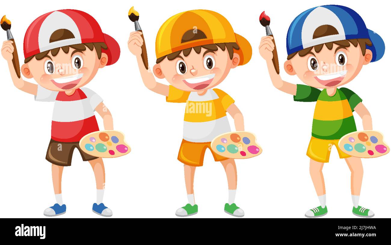 Cute boy painting on canvas illustration Stock Vector Image & Art - Alamy