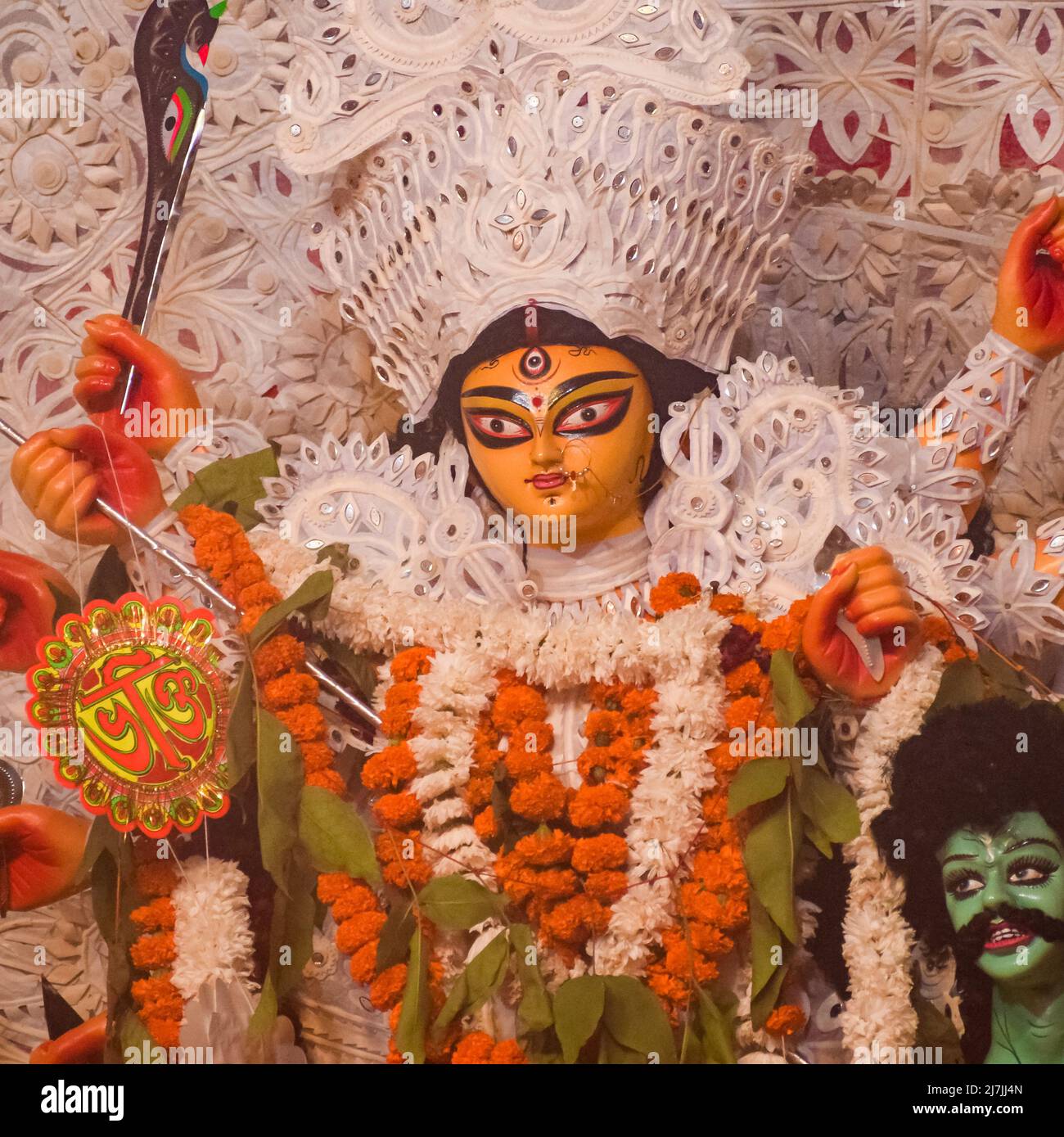 Goddess Durga with traditional look in close up view at a South Kolkata ...