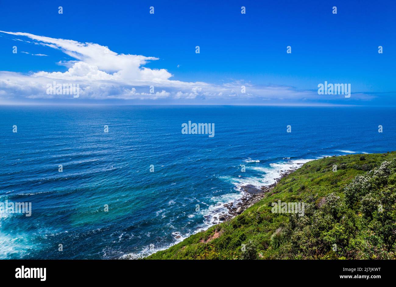 the Tasman Sea and the shores of the Central Coast of New South Wales viewed from Crackneck Point lookout at Bateau Bay Stock Photo