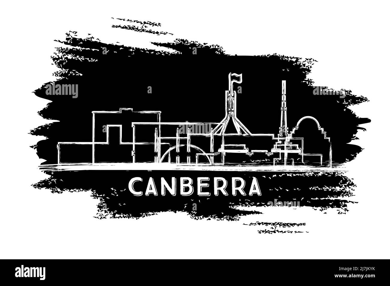 Canberra Australia City Skyline Silhouette. Hand Drawn Sketch. Business Travel and Tourism Concept with Historic Architecture. Vector Illustration. Stock Vector