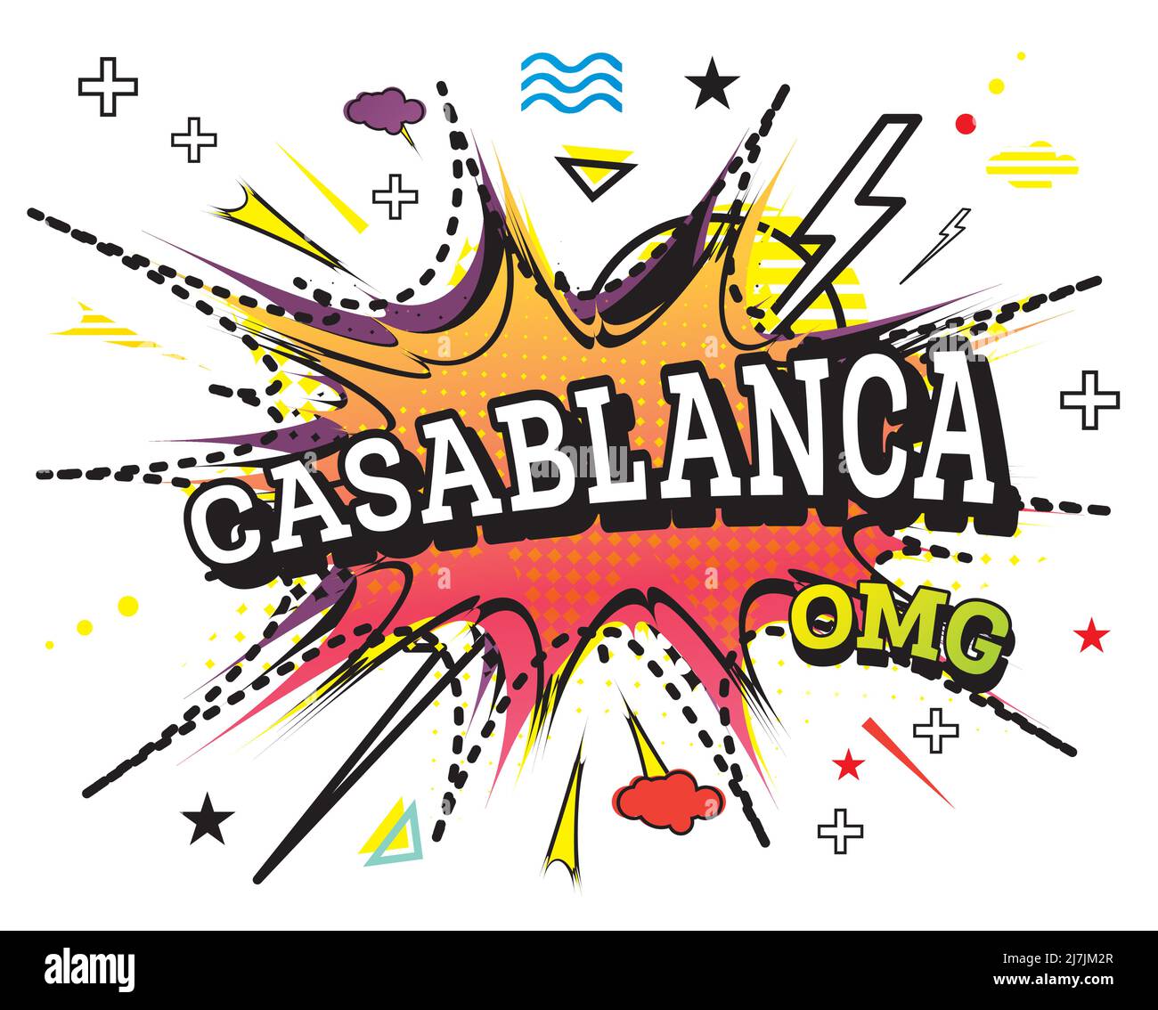 Casablanca Comic Text in Pop Art Style Isolated on White Background. Vector Illustration. Stock Vector
