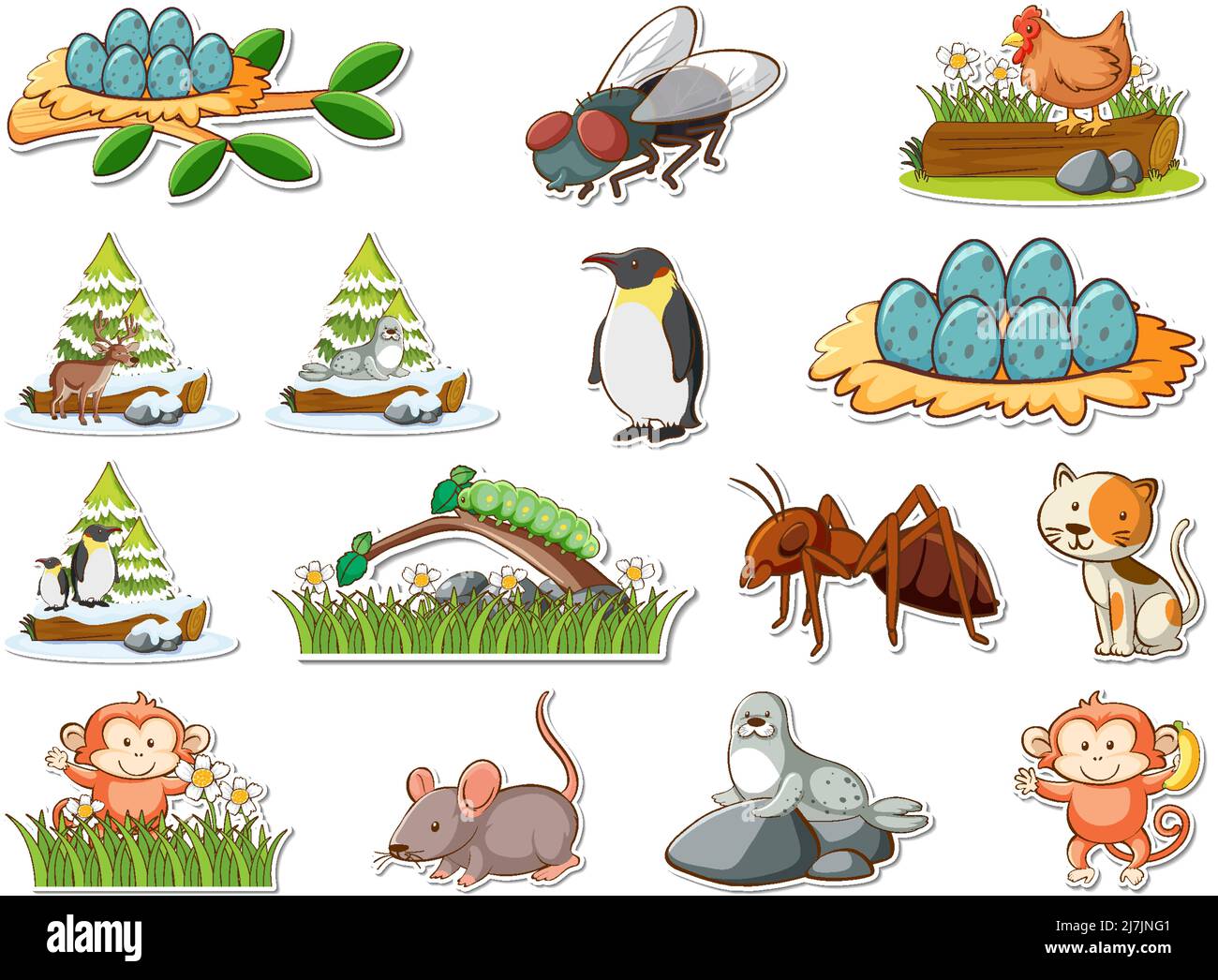 Sticker set of cartoon wild animals illustration Stock Vector Image ...