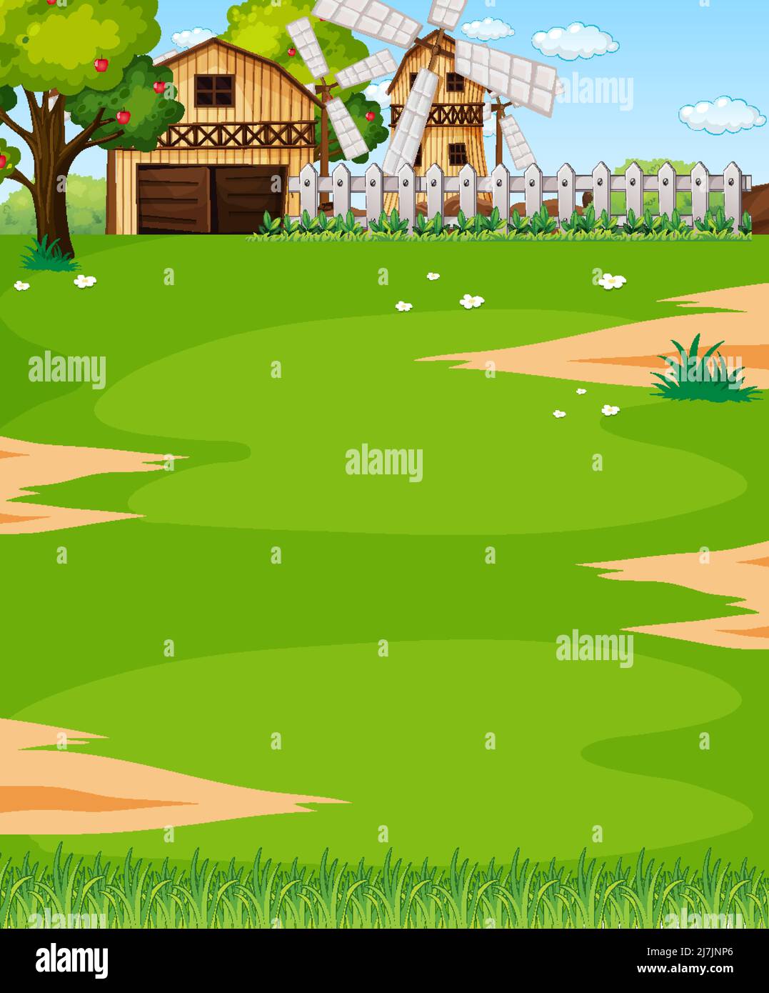 Farm scene landscape with barn illustration Stock Vector Image & Art ...