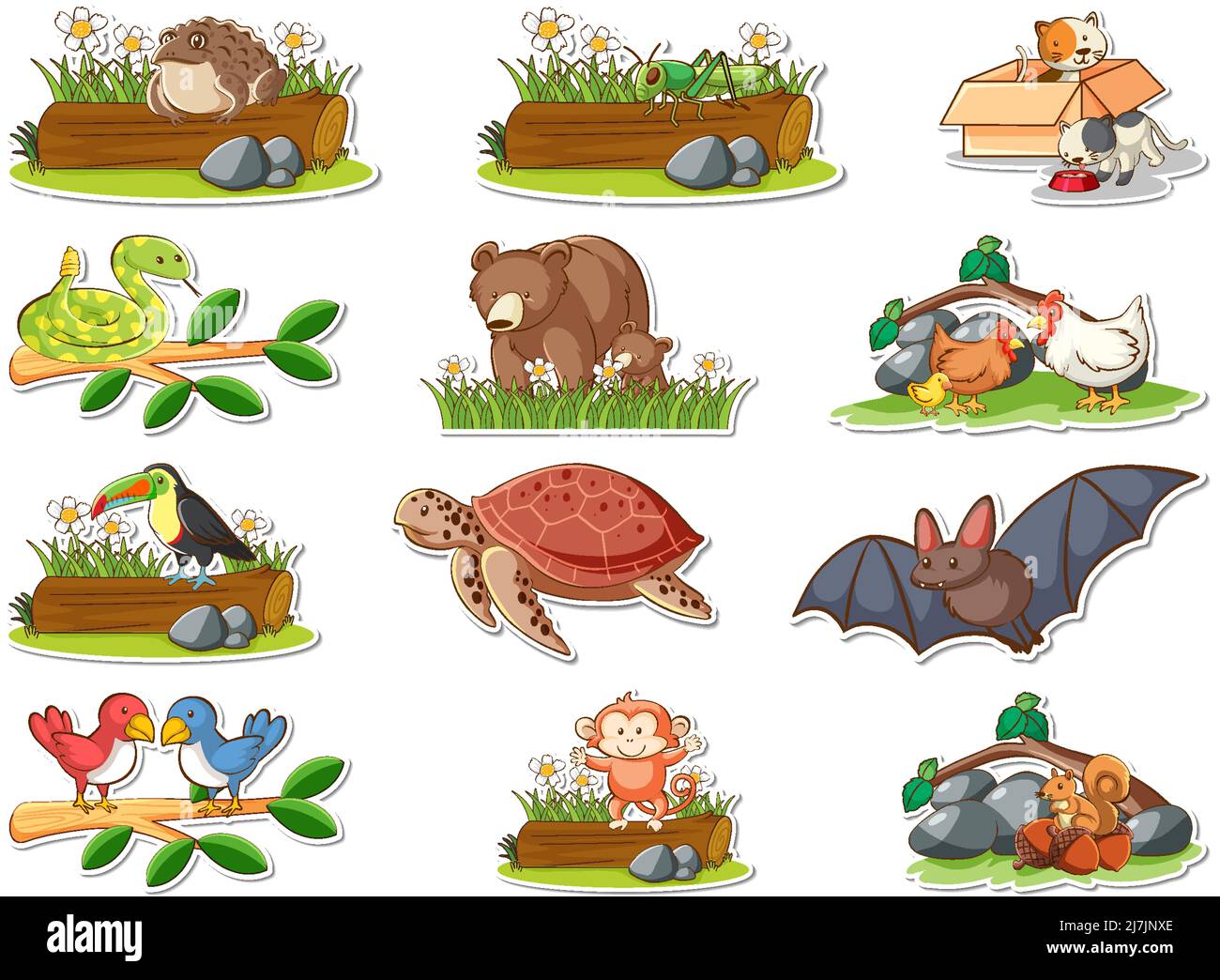 Sticker set of wild animals cartoon illustration Stock Vector Image ...