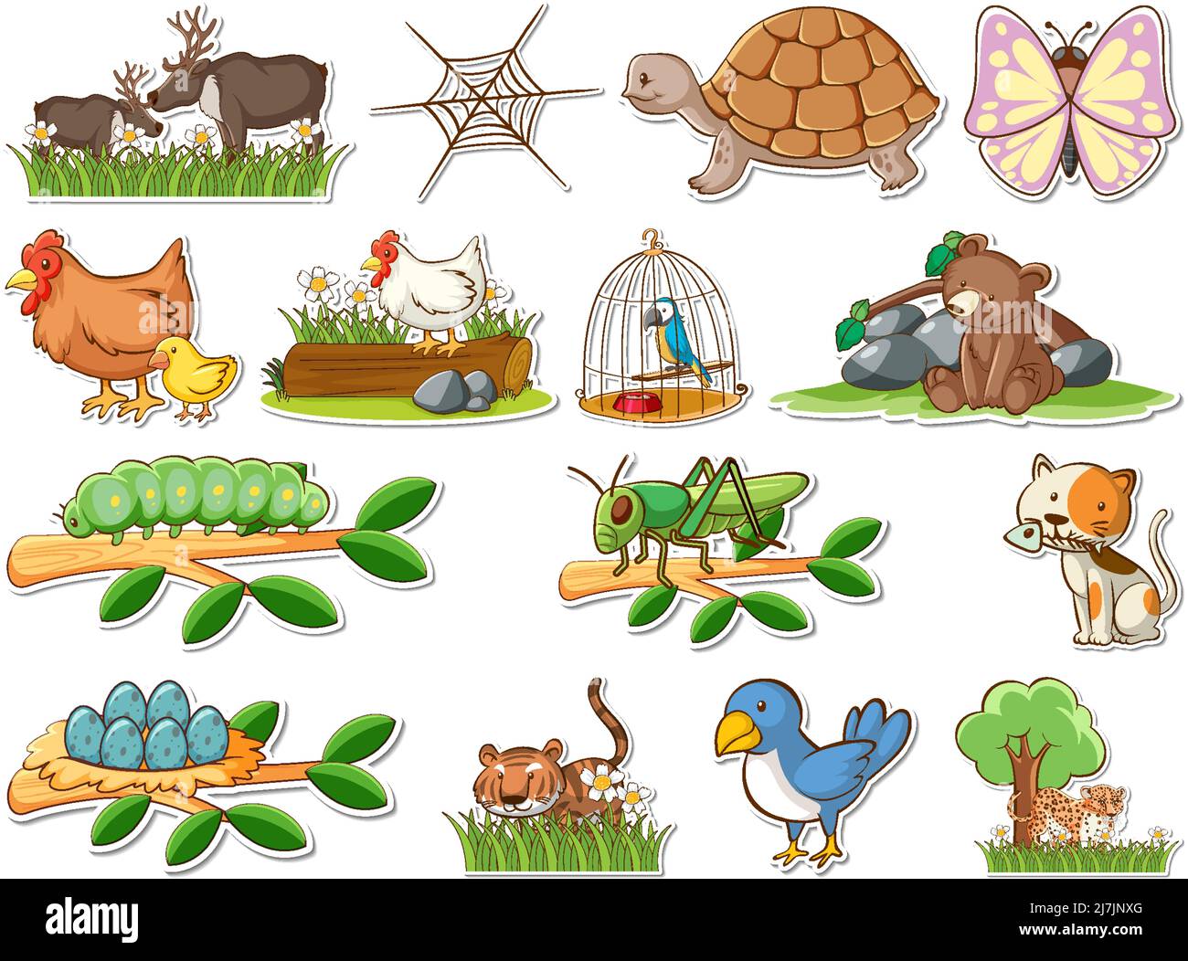 Sticker set of cartoon wild animals illustration Stock Vector Image ...