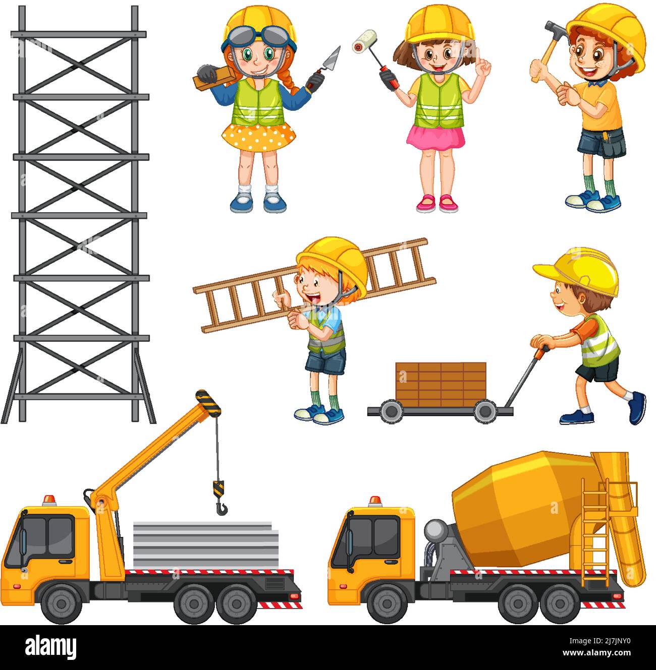 Set of construction site objects illustration Stock Vector