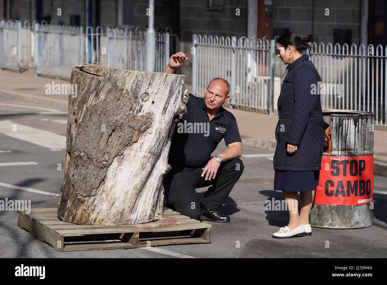 Home Secretary Priti Patel is shown an item used by protesters by
