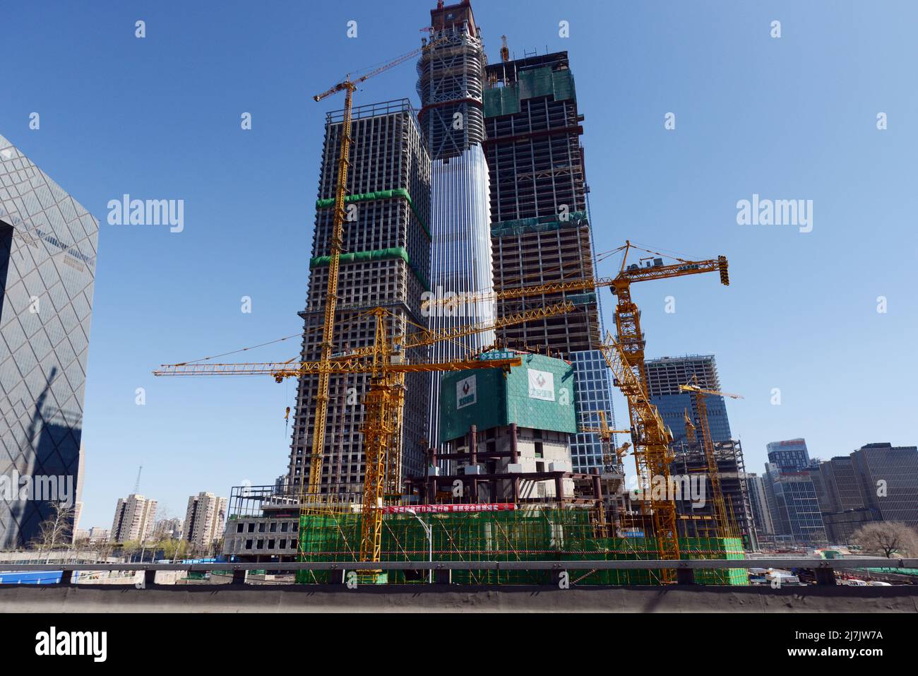 Construction of modern buildings and skyscrapers in the Central Business District in Beijing, China. Stock Photo