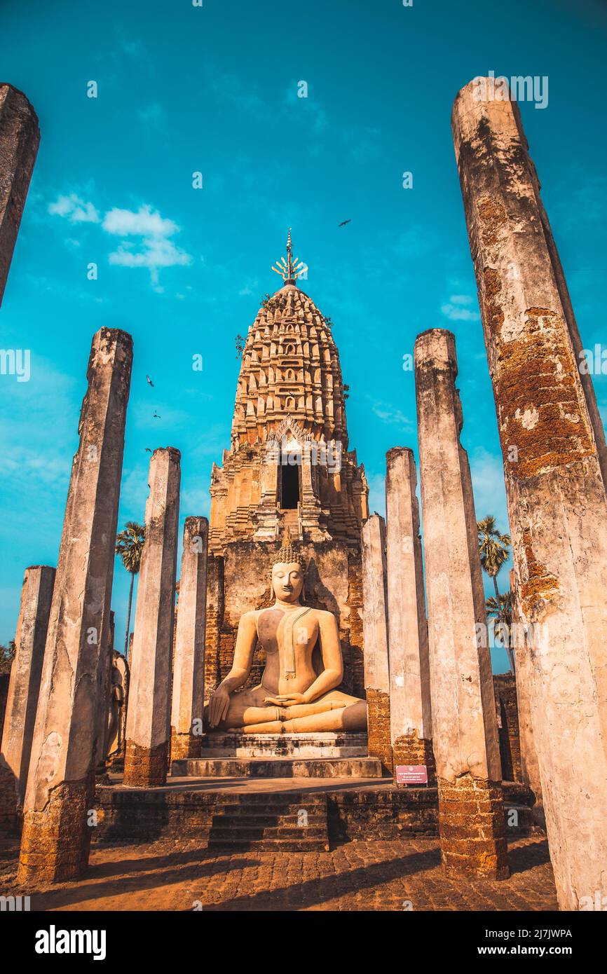 Wat Phra Sri Rattana Mahathat Rajaworaviharn temple and buddha in Si Satchanalai historical park, Thailand Stock Photo