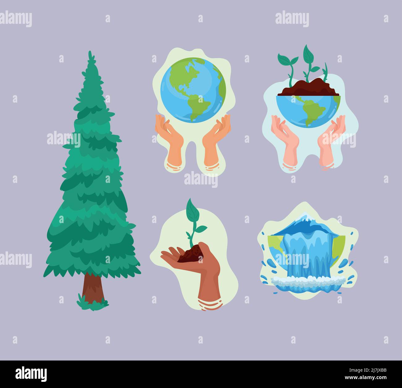 five earth planet icons Stock Vector
