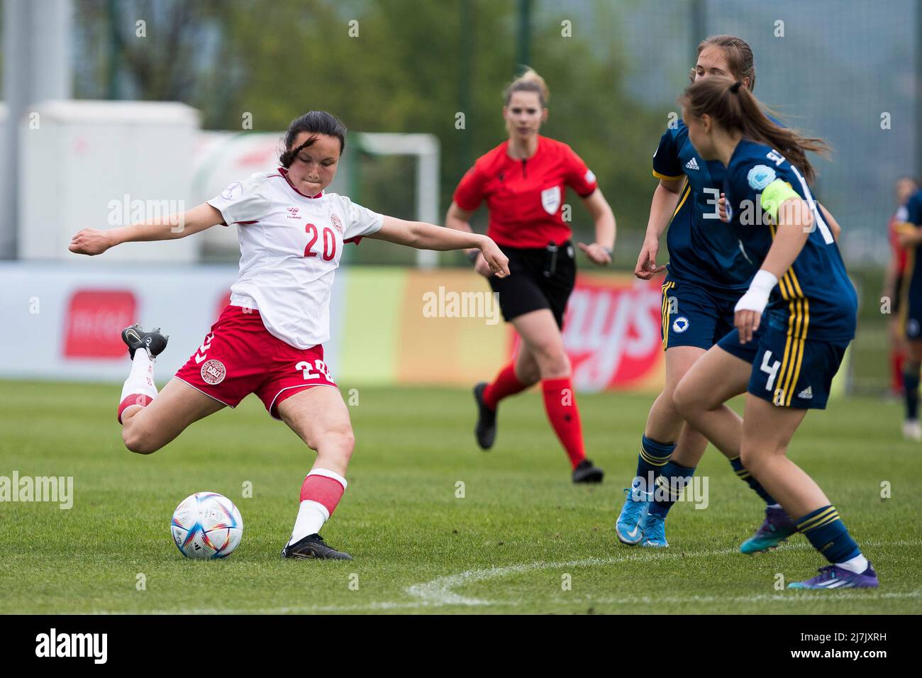 Zenica, Bosnia and Herzegovina, 6th May 2022. Alma Aagaard of Denmark in action during the UEFA Women's Under-17 Championship 2022 match between Bosnia Herzegovina v Denmark at FF BH Training Centre in Zenica, Bosnia and Herzegovina. May 6, 2022. Credit: Nikola Krstic/Alamy Stock Photo