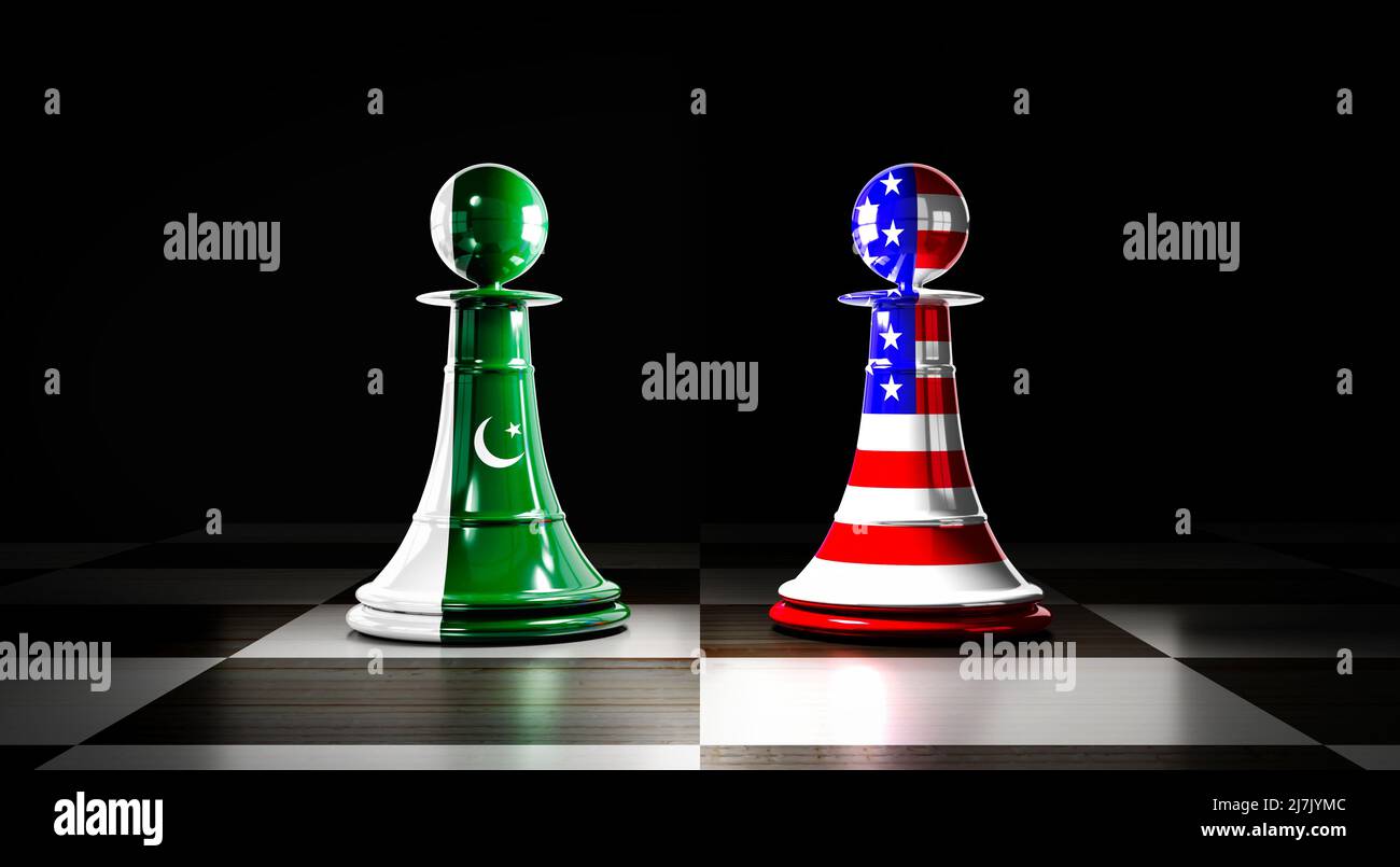 Pakistan and USA relations, chess pawns with national flags - 3D illustration Stock Photo