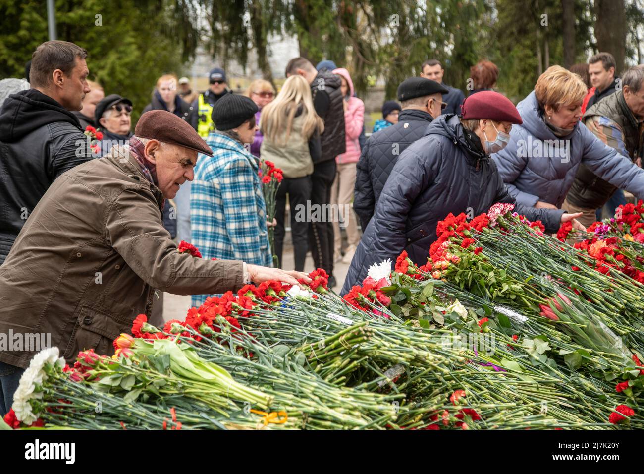 Victory Day celebration at Bronze Soldier monument in Tallinn, capital of Estonia Stock Photo
