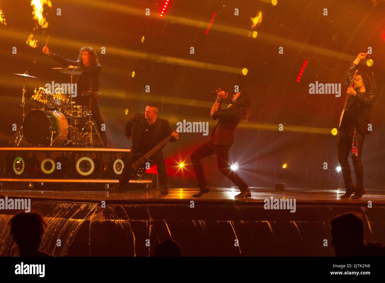 Turin, Italy. 9th May 2022. Bulgarian rock band Intelligent Music Project on stage of 2022 Turin Eurovision Song Contest Credit: Marco Destefanis/Alamy Live News Stock Photo