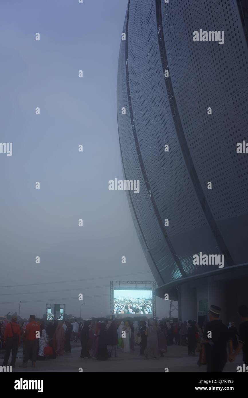 the atmosphere of the morning before Idul FItri prayers at Jakarta International Stadium (JIS) jakarta on women section Stock Photo
