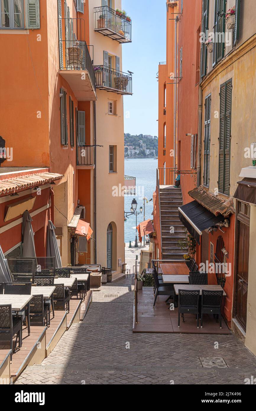 Typical street in Villefranche sur mer Stock Photo