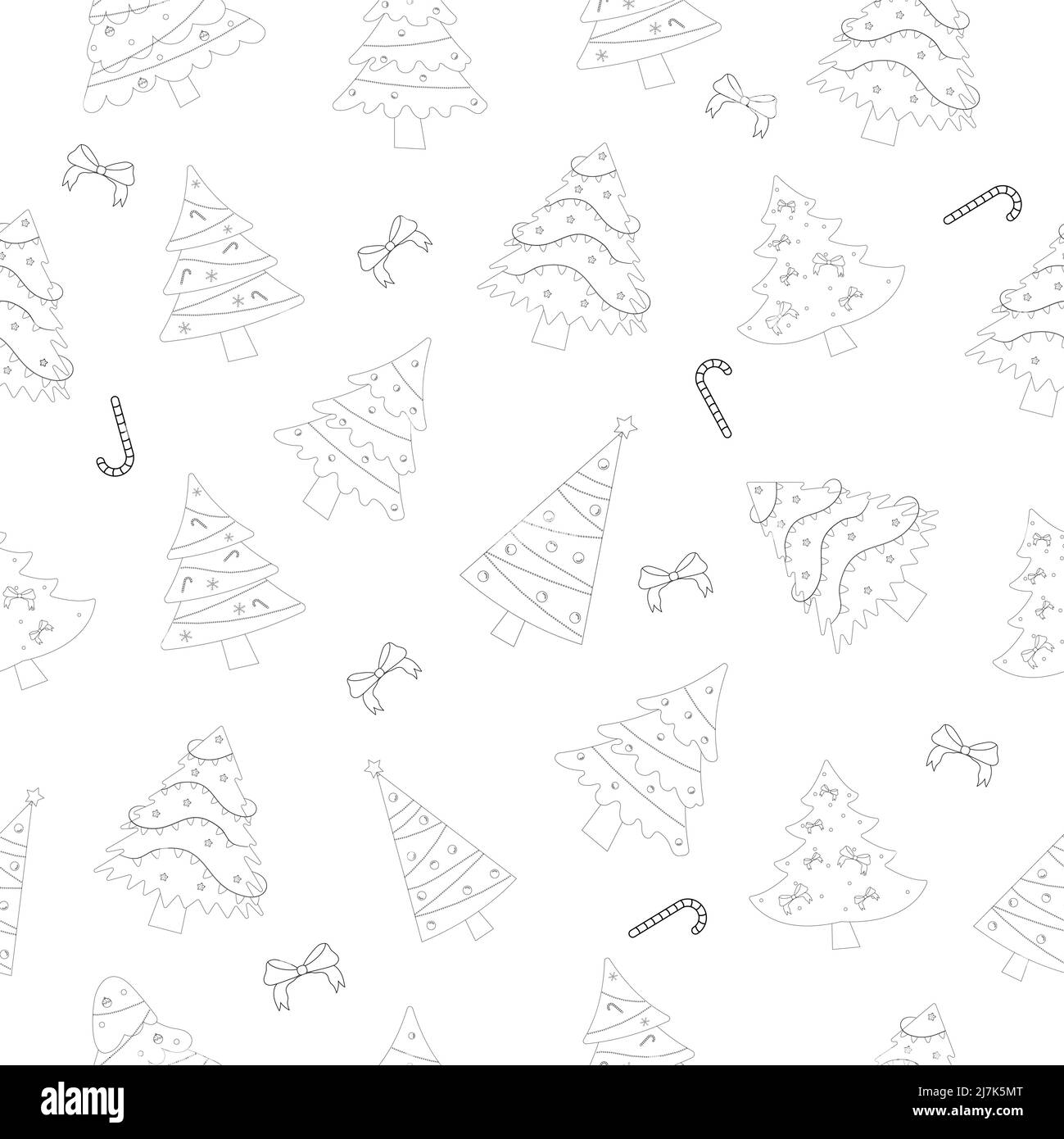 Christmas tree with tree ball and tree toy seamless pattern. Color book ...