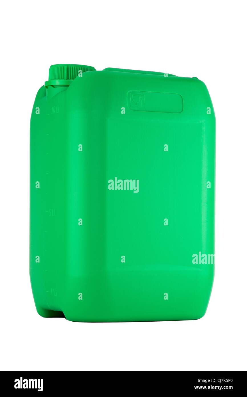 Green plastic canister with lid isolated on a white background. Image