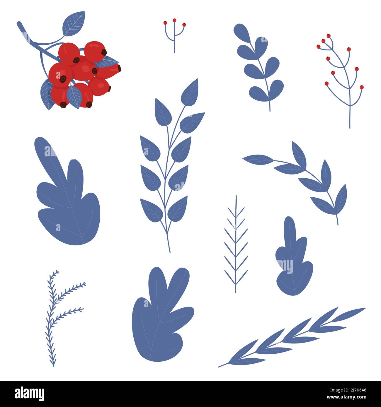Set of Christmas plants. Flat vector illustration Stock Vector Image