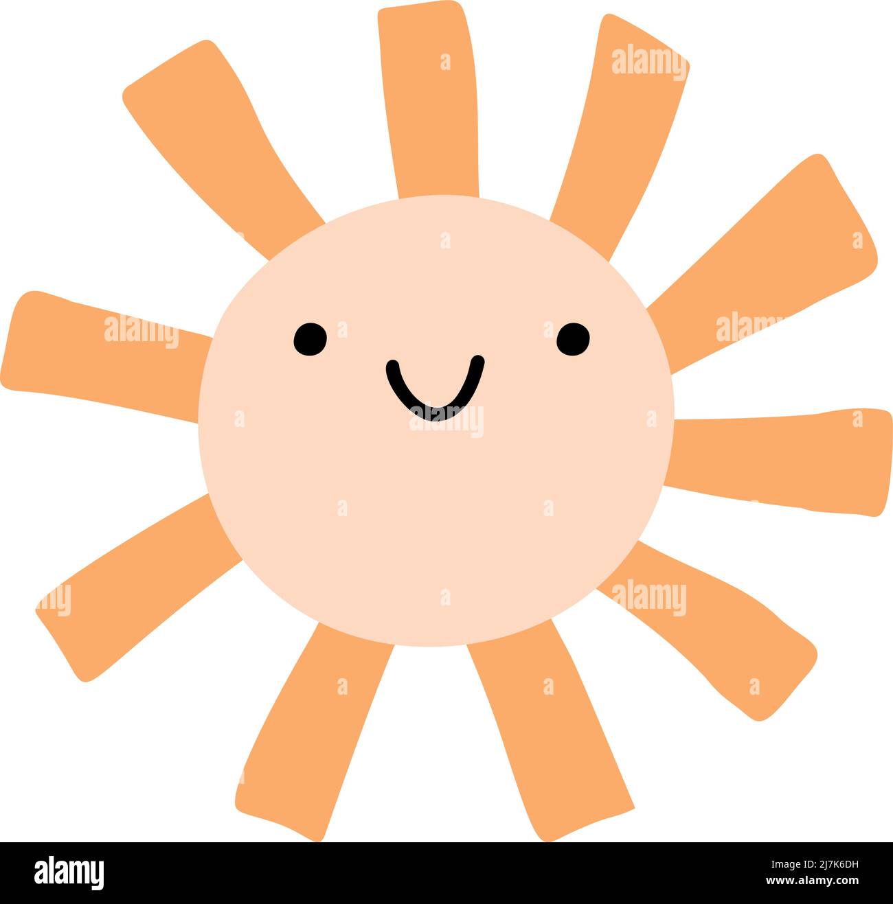 Cute scandinavian vector sun in boho style in baby pastel colors, simple applique, flat design. Smiling nursery sun, baby shower, birthday Stock Vector
