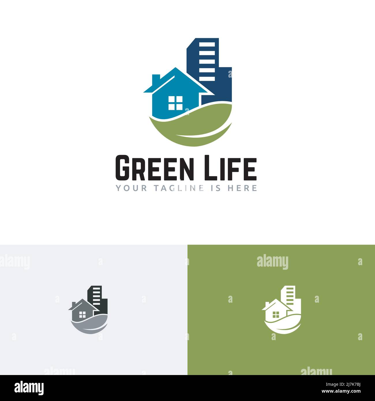 Leaf Eco Green Building House Hotel Flat Apartment Logo Stock Vector
