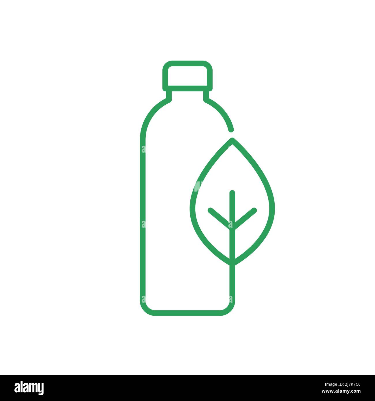 Green biodegradable bottle line icon. Bioplastic water bottle 
