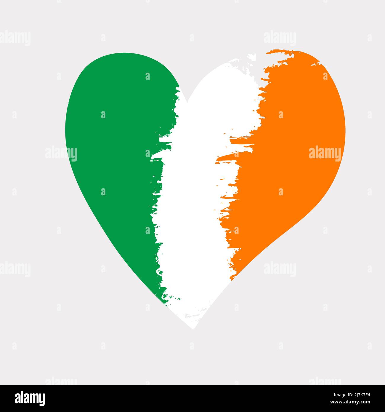 Ireland flag with brush stokes in national colors green, white and orange heart shape, abstract background. Vector illustration Stock Vector