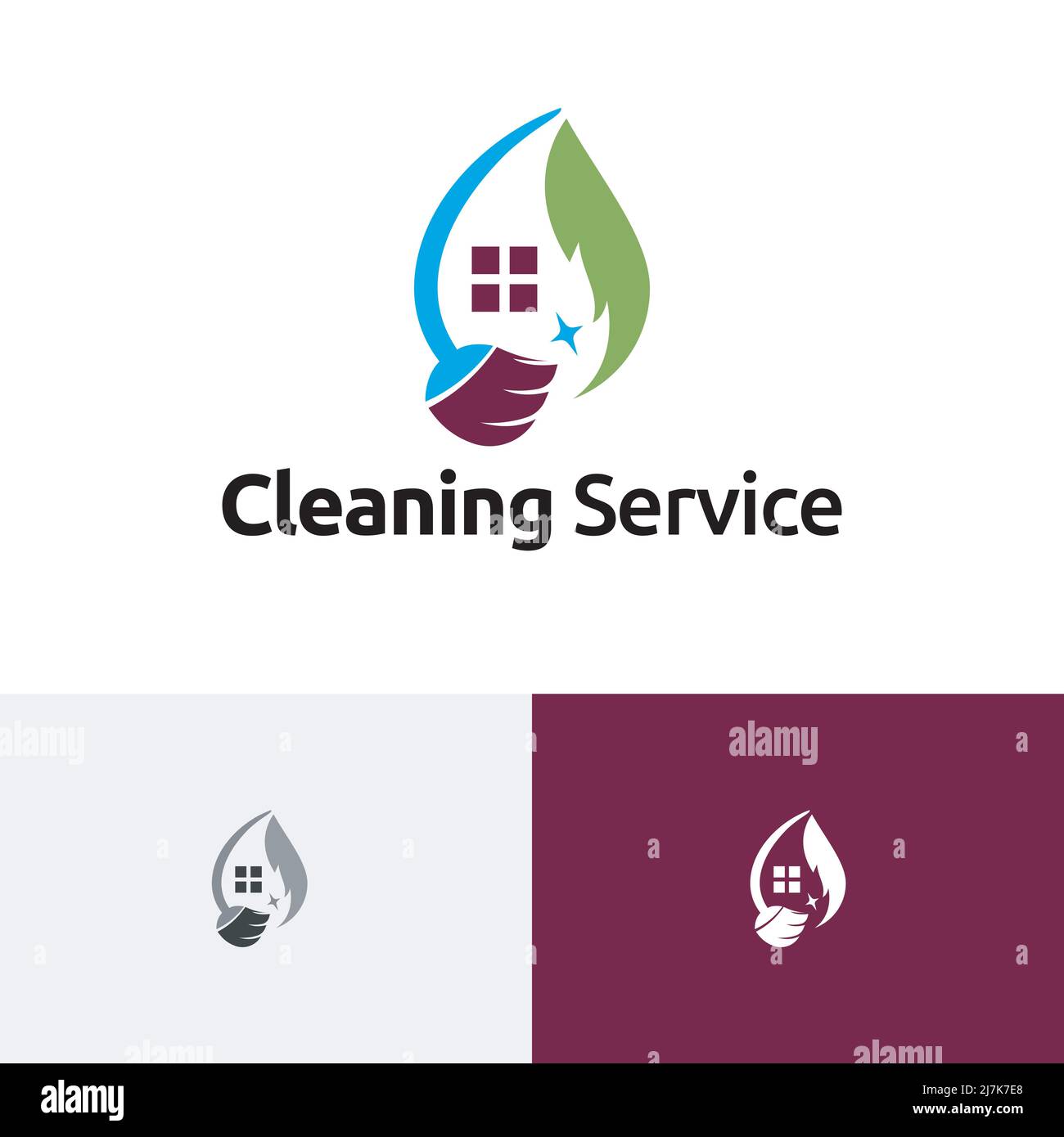 Clean Brush Broom Eco Green House Cleaning Service Logo Stock Vector