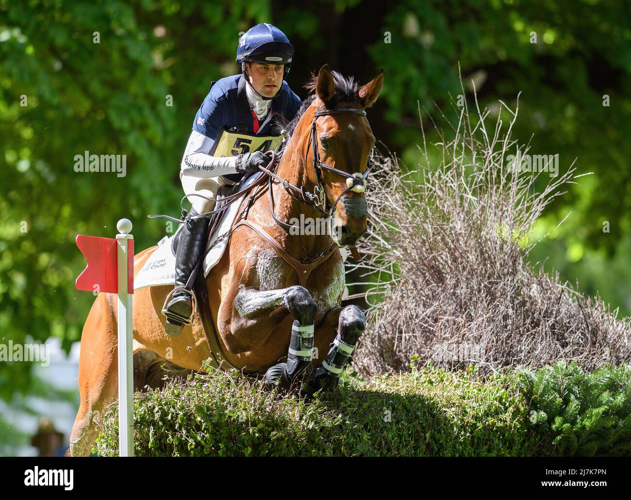 Badminton Horse Trials - Cross Country Test - Badminton, UK. 07th May, 2022. James Rushbrooke on Milchem Eclipse during the Cross Country Test at the Badminton Horse Trials. Picture Credit : Credit: Mark Pain/Alamy Live News Stock Photo