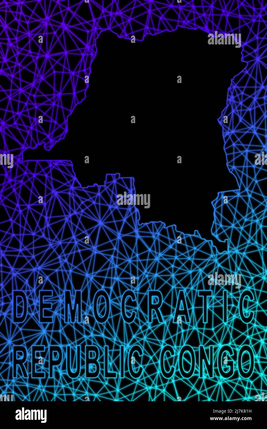 Map of Democratic Republic Congo, Polygonal mesh line map, modern ...