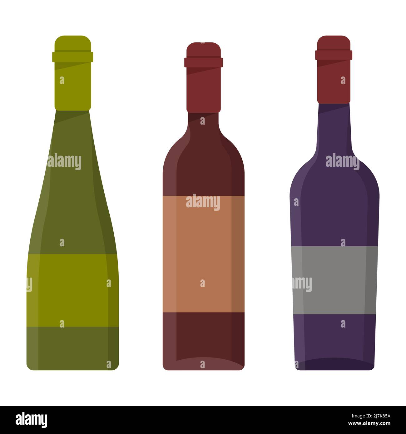 Set bottle of wine isolated on white background. Flat vector ...