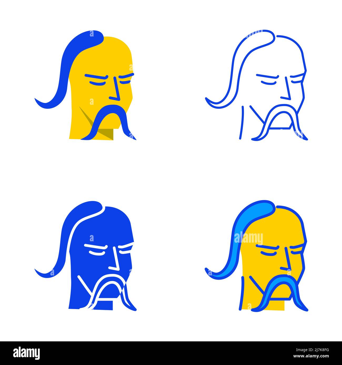 Ukrainian kozak icon set in flat and line style. Cossack symbol. Vector