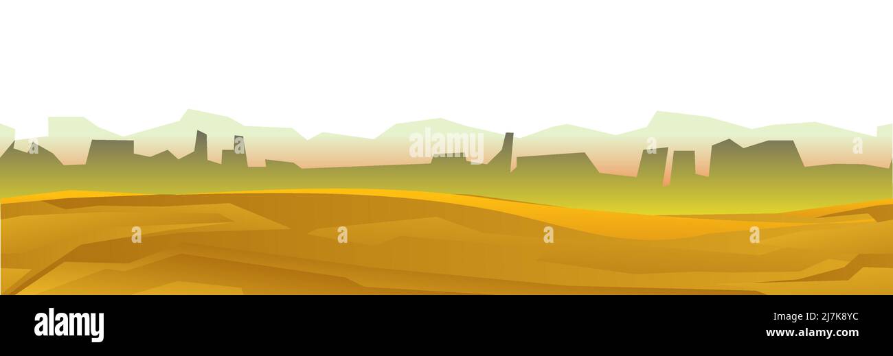 Rocky landscape. Sharp stone cliffs. Isolated on white background. Horizontal illustration. Seamless illustration View of an uninhabited planet. Deser Stock Vector