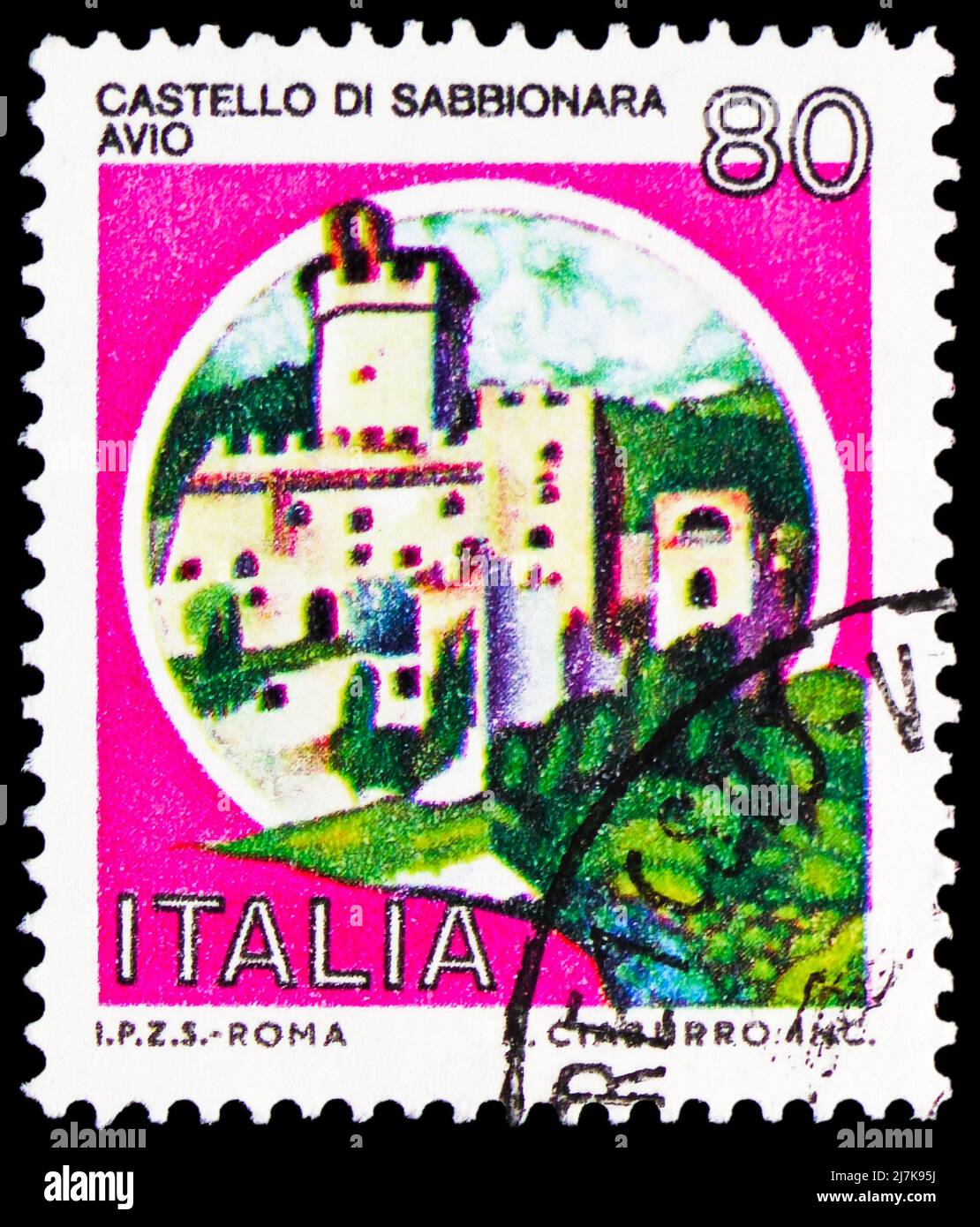 MOSCOW, RUSSIA - MARCH 27, 2022: Postage stamp printed in Italy shows Castles - Sabbionara Avio, Castles serie, circa 1981 Stock Photo