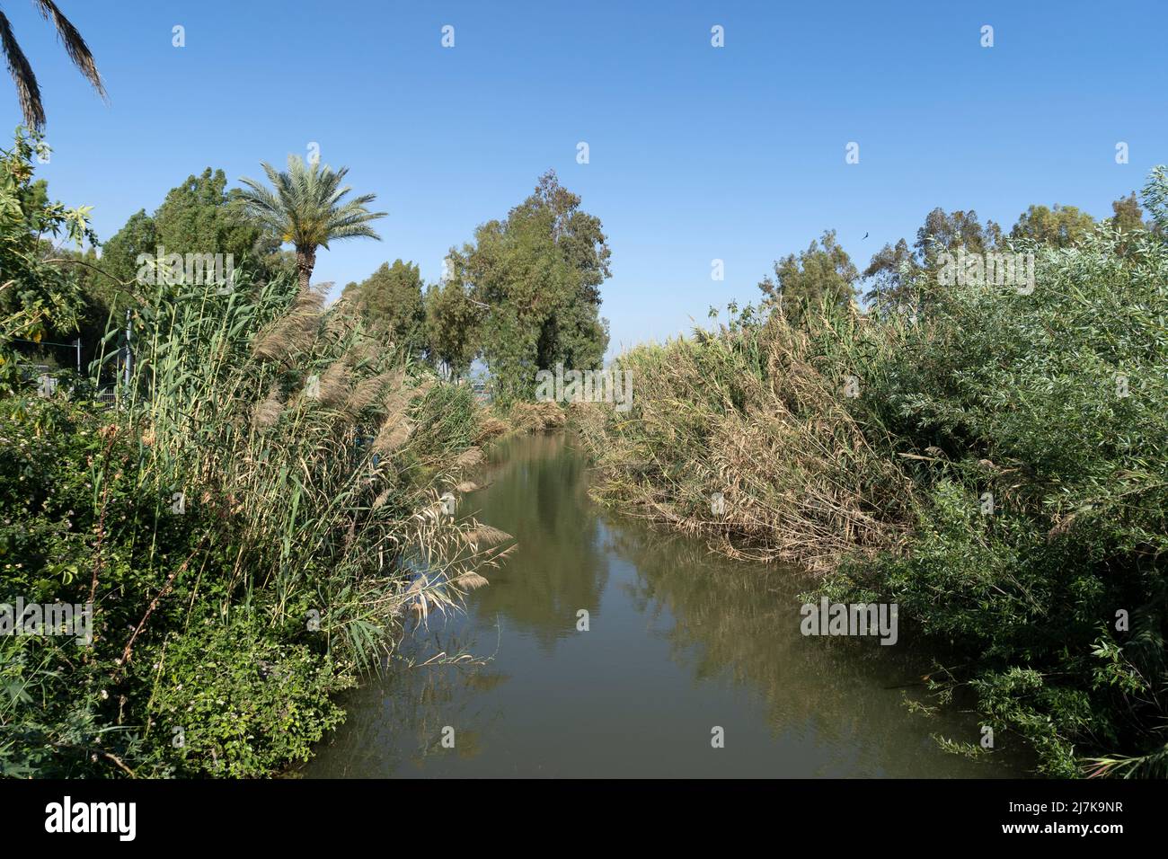 View of the Jordan River flowing into the Sea of Galilee Stock Photo