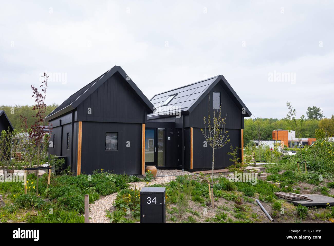 Eco friendly tiny house in eco-village Oosterwold Almere in the Netherlands Stock Photo