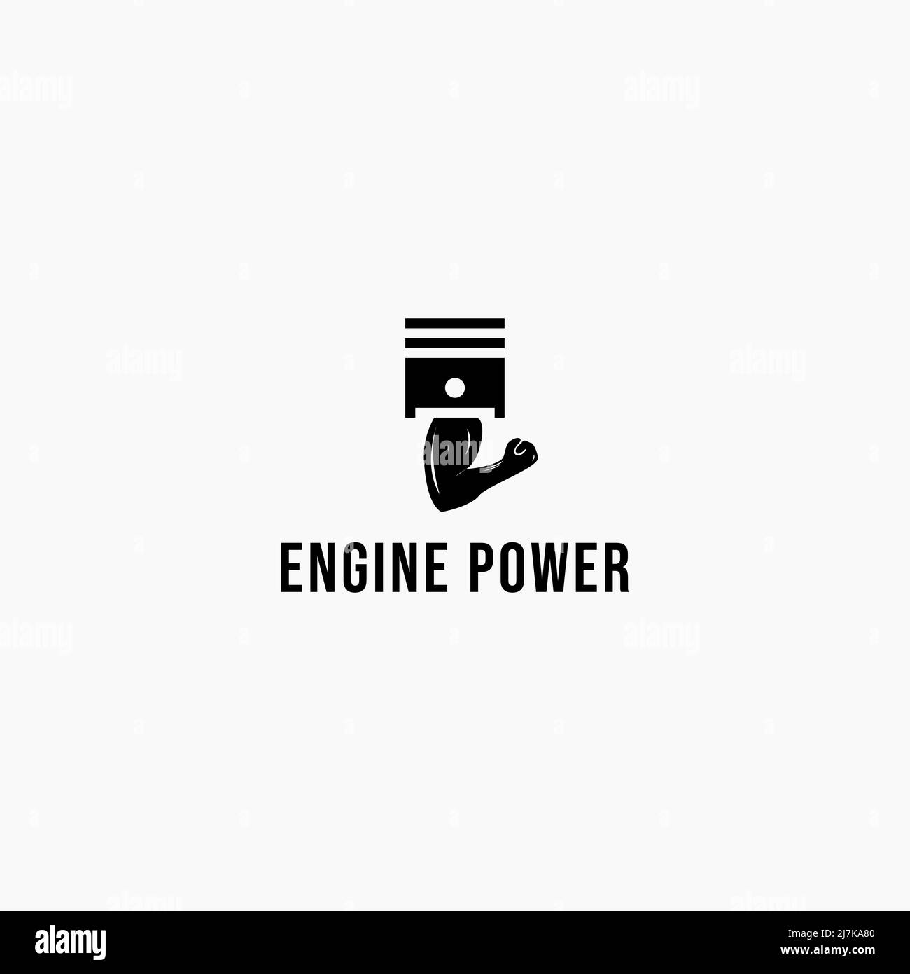 design logo muscular hands with pistons, suitable for a business or workshop company, automotive spare part shop or others Stock Vector