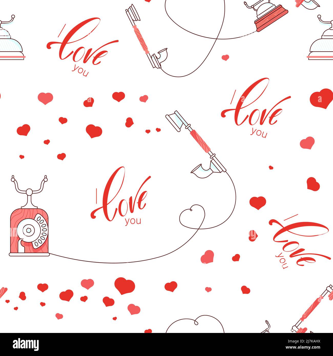 Seamless pattern with Retro Phone isolated on white Stock Vector