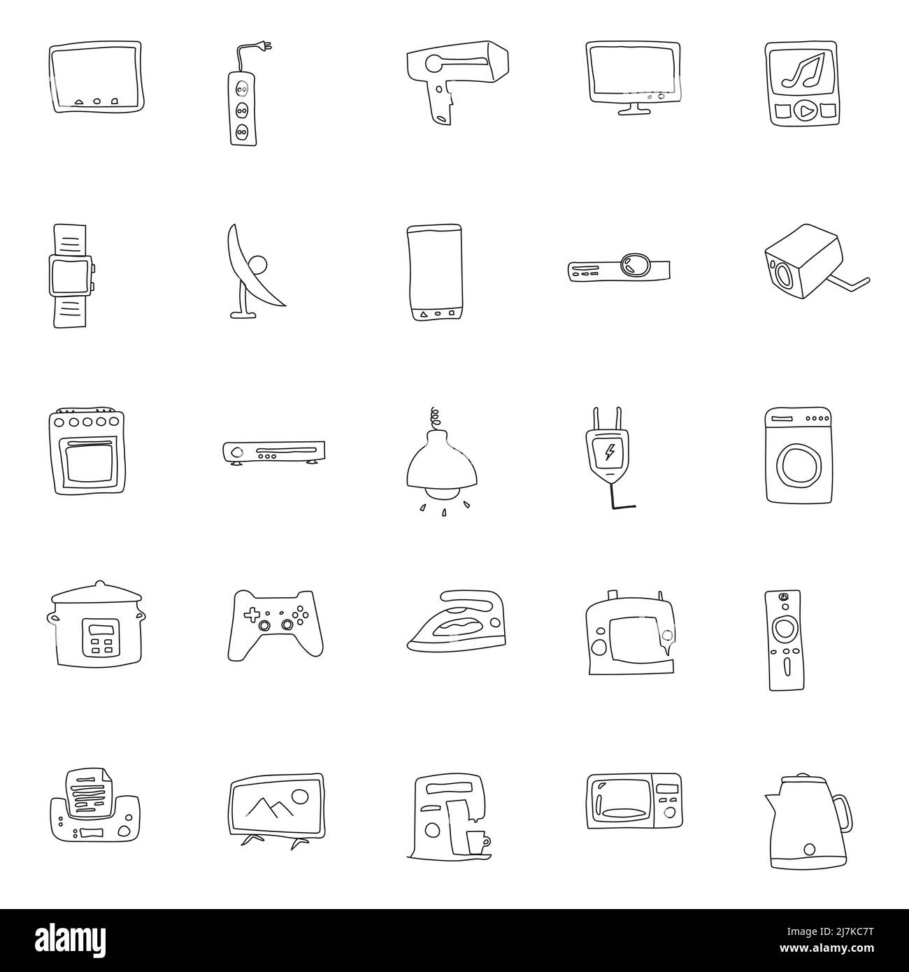 home appliances hand drawn linear vector icons Stock Vector