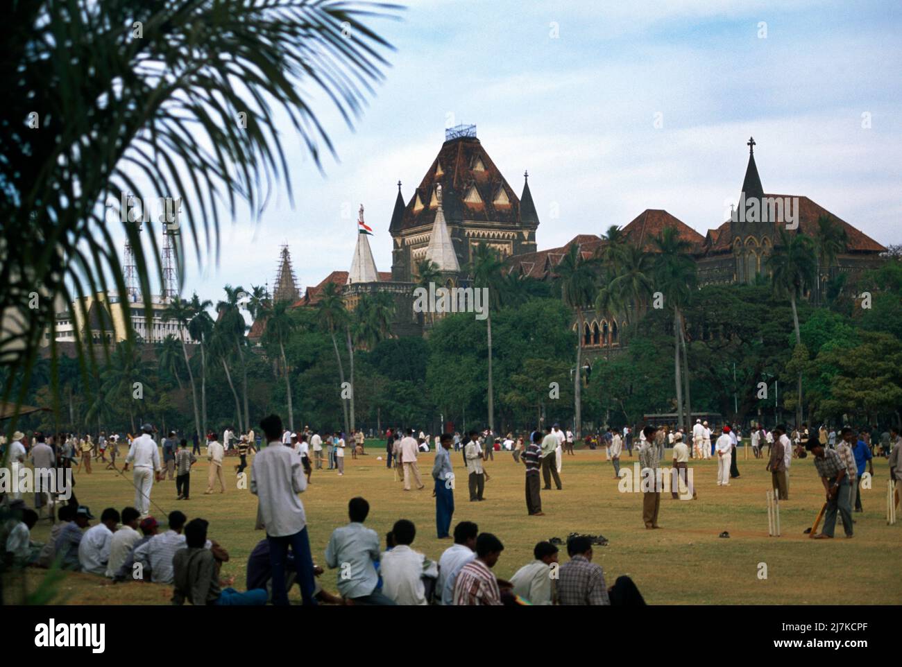 Mumbai (Formerly Bombay ) India Oval Maiden Boys Cricket On Sunday High Court Building in Background Stock Photo