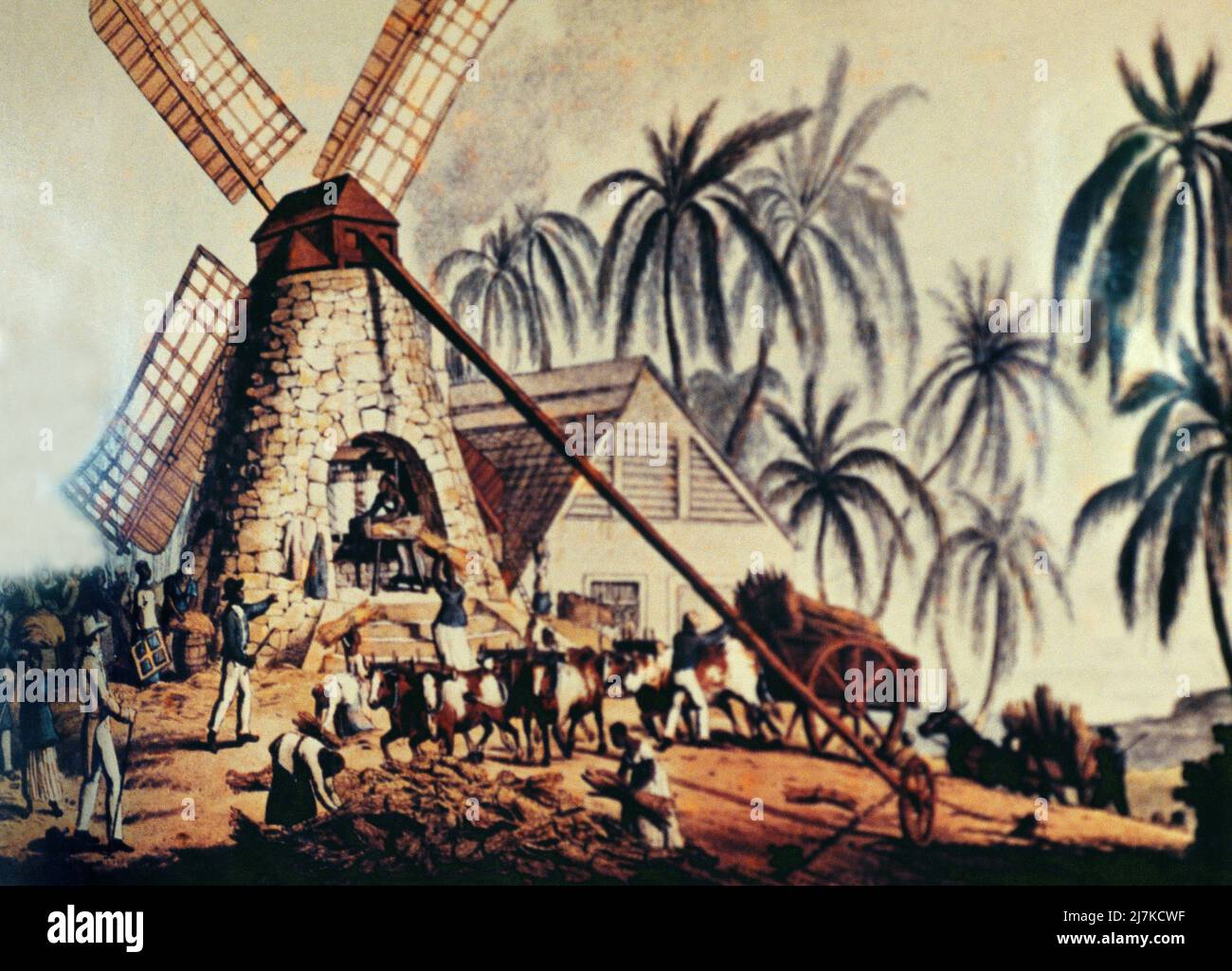 Bettys Hope Antigua Artwork of Slavery at Sugar Mill and Plantation Stock Photo