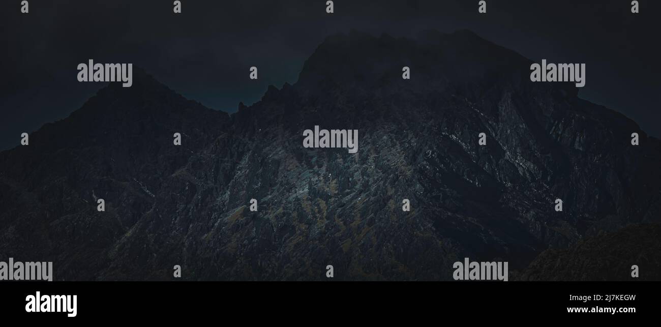 Culilin mountains on gloomy day.Dark and moody landscape abstract. Stock Photo