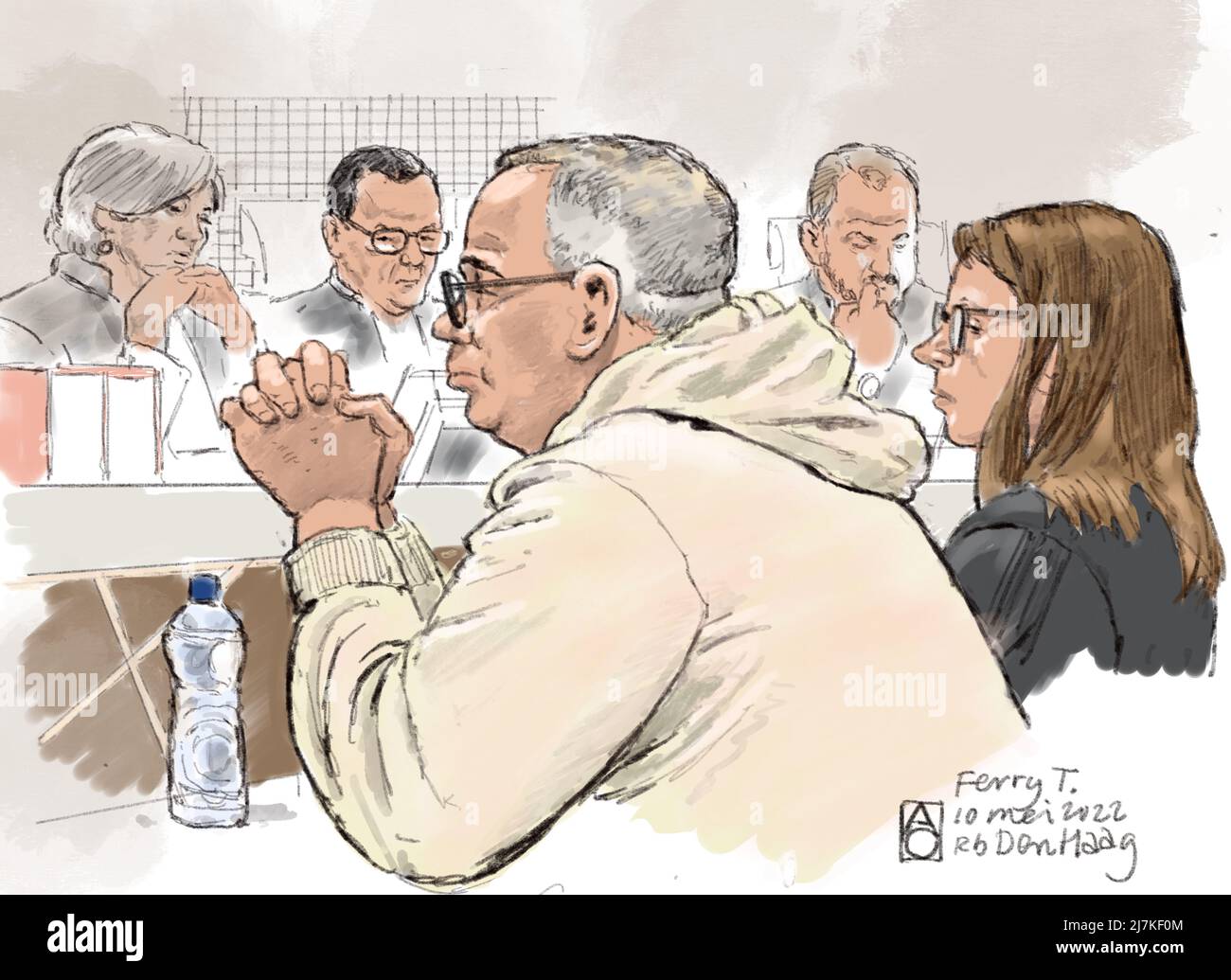 2022-05-10 11:00:00 THE HAGUE - Court drawing of suspect Ferry T. who is on trial for stabbing a 23-year-old rugby player to death. The body of Renée Barendrecht was found lifeless on Sunday 23 May 2021 next to the cycle path of the Doorniksestraat near the Scheveningse Bosjes. ANP ALOYS OOSTERWIJK netherlands out - belgium out Stock Photo