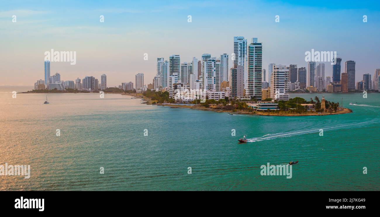 Skyline of Cartagena de Indias, Colombia. Bocagrande district. Stock Photo